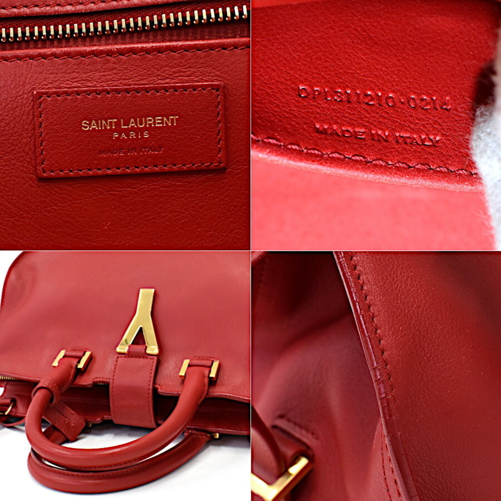 Saint Laurent Cabas Y Line Handbag Shoulder Bag Red Leather PARIS - Picture 9 of 9